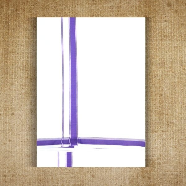 Single dhoti with purple border full angle 1