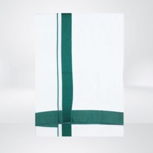 Mens White Double Dhoti with Big Green Border